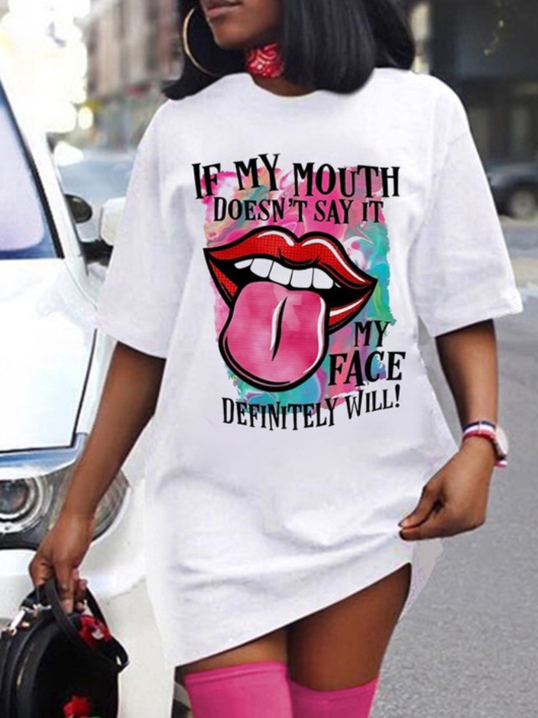 Lip Letter Print T-Shirt Dress