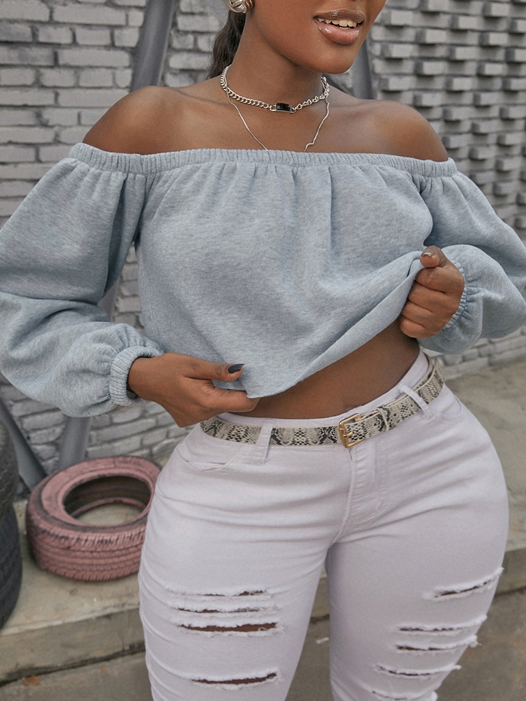 SXY Off The Shoulder Raw Edge Sweatshirt