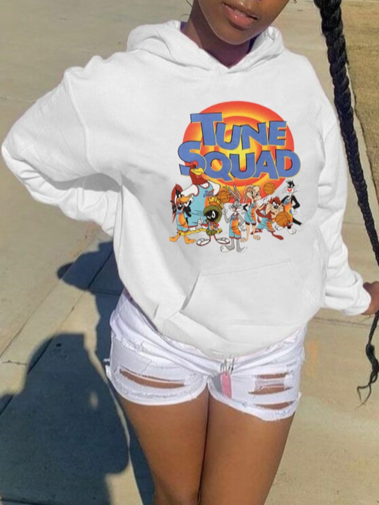 Cartoon Letter Print Kangaroo Pocket Hoodie